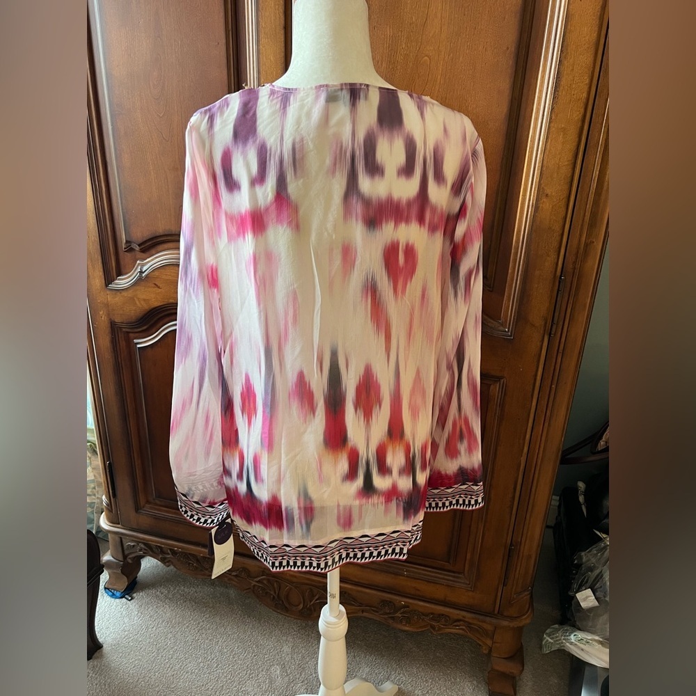 Hale Bob Pink and Purple Beaded Silk Tunic Top, NWT, L - Picture 4 of 7